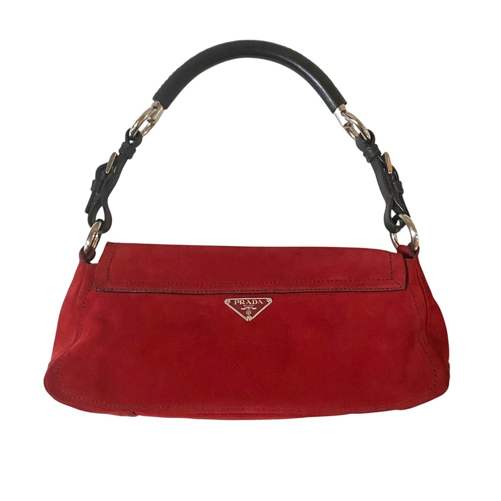 AUTHENTIC VINTAGE PRADA SUEDE LOGO SHOULDER BAG IN RED
